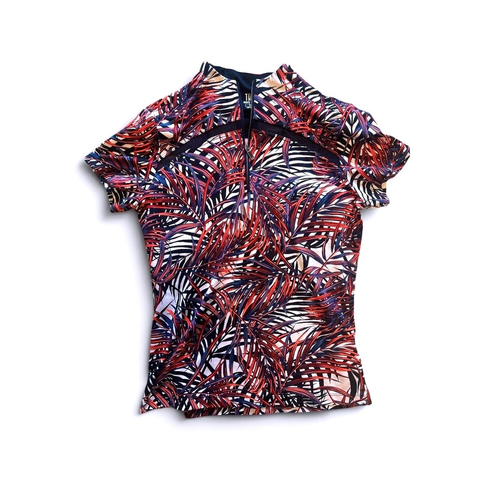 Tail White Label Womens XS Tropical Palm Print Quarter Zip Short Sleeve Golf Top